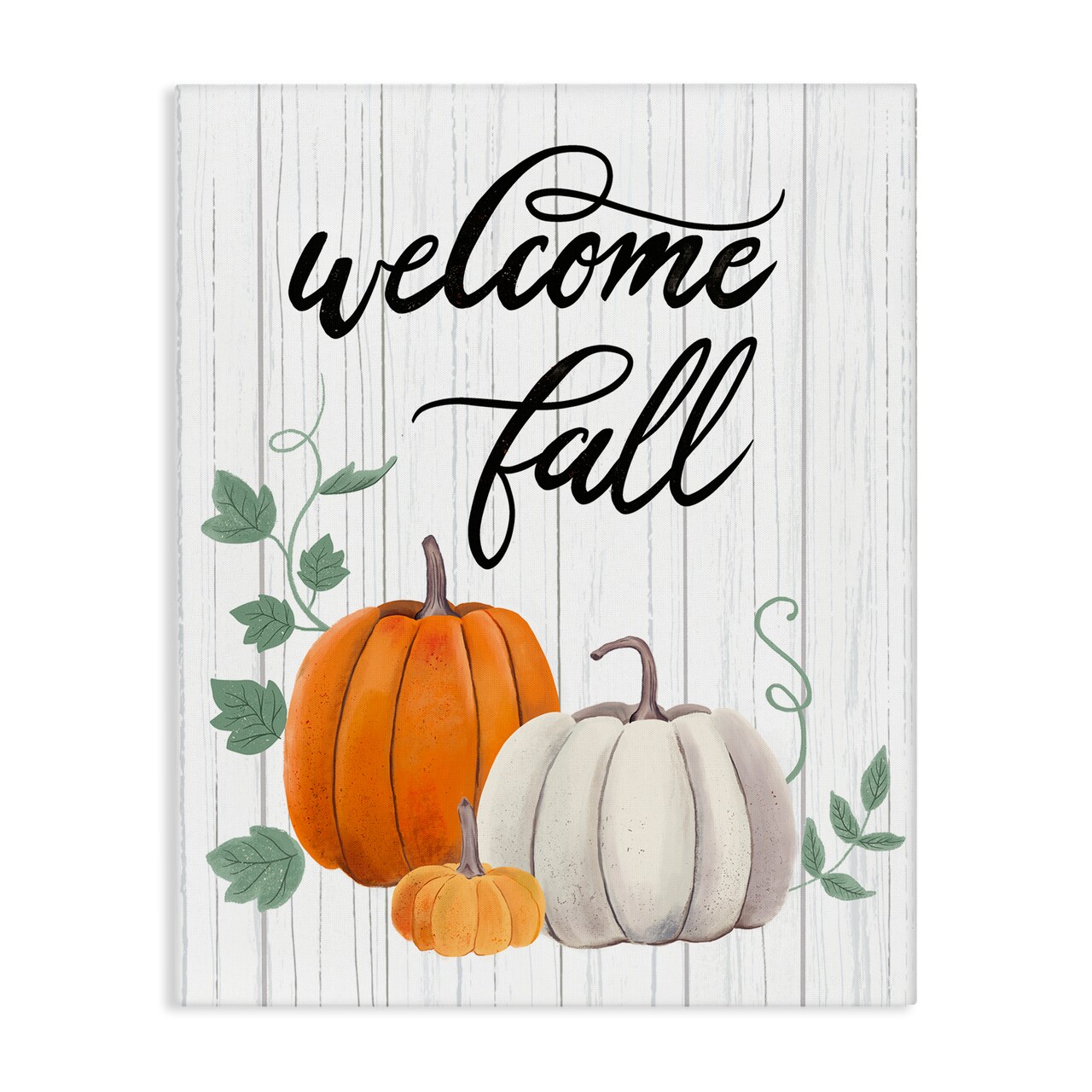 Welcome Fall Rustic Calligraphy Phrase Pumpkin Patch Canvas Art